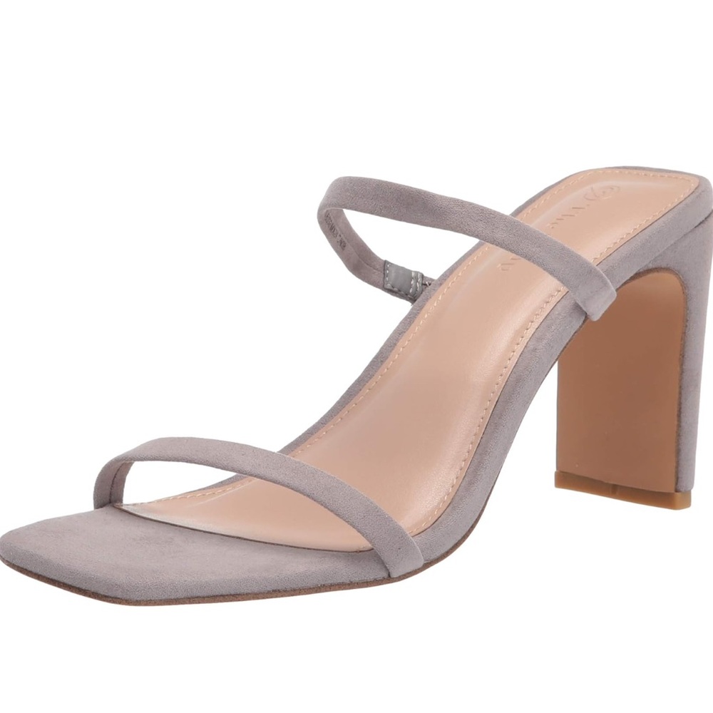 The Drop Avery Square Toe Heeled Sandal – Taupe Suede, Size 7